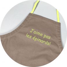 Tablier cuisine enfant taupe "J'aime pas les épinards"