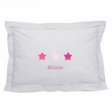 Coussin enfant gris perle Etoiles roses