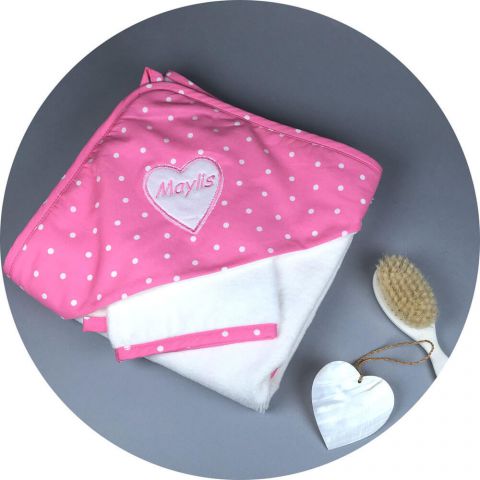 serviette-eponge-bebe-rose-pois-blanc