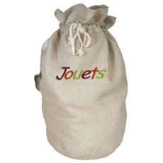 Sac rangement jouet tissu brodé Lin multicolore