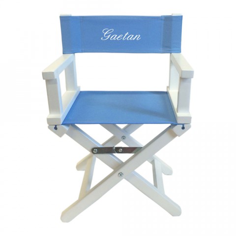 Fauteuil metteur en scene Blanc Bleu Ciel Prénom
